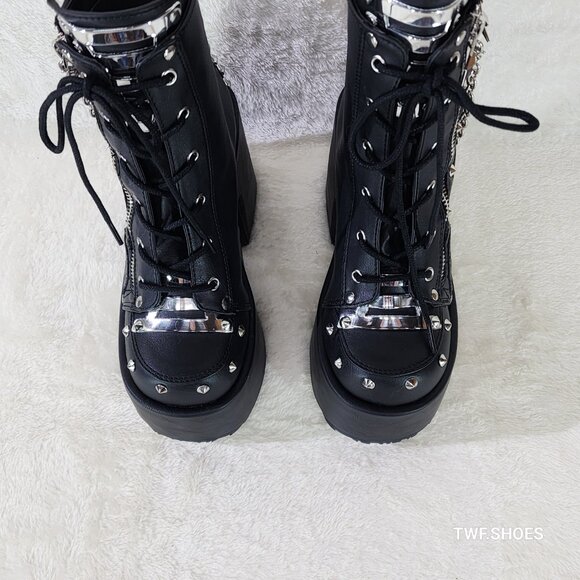 Camel Platform Block Heel Goth Ankle Boots - Picture 8 of 11